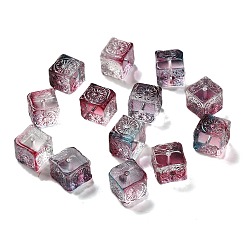 Dark Red Transparent Glass Beads, Gradient Color, Square, Dark Red, 10x11x11mm, Hole: 1.5mm