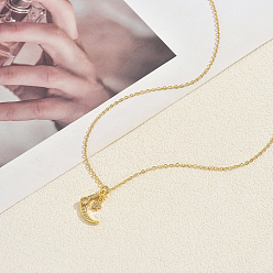 Золотой Женские ожерелья с подвесками в виде луны и звезд из латуни с прозрачными кубическими цирконами, золотые, 17.72 дюйм (45 см)