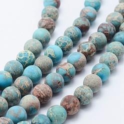 Turquoise Natural Imperial Jasper Beads Strands, Dyed, Frosted, Round, Turquoise, 10mm, Hole: 1mm, about 39pcs/strand, 15.3 inch(39cm)
