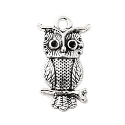 Antique Silver Tibetan Style Alloy Pendant Rhinestone Settings, Owl, Cadmium Free & Lead Free, Antique Silver, Fit For 1mm Rhinestone, 26x14.5x3.5mm, Hole: 2mm, about 617pcs/1000g
