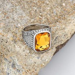 Золотистый 304 мужские перстни из нержавеющей стали с кубическим цирконием, античное серебро, прямоугольные, золотые, размер США 10 (19.8 мм)