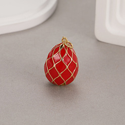 Orange Red Alloy Enamel Pendant, Easter Egg Charms, Orange Red, 22.6x15mm