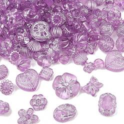 Orchid Transparent Acrylic Beads, Silver Metal Enlaced, Mixed Shapes, Orchid, 7~20x8~19.5x4.5~15mm, Hole: 1.6~3mm