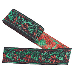 Feuille Ruban polyester style ethnique, accessoires du vêtement, motif de feuille, 2 pouces (50 mm), environ 7.66 yards (7m)/rouleau, 1 rouleau/sac