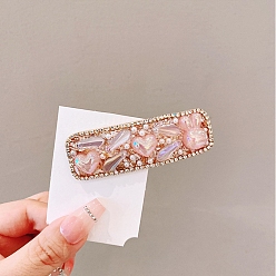 Pink Заколки для волос со стеклянными и искусственными жемчужинами, прямоугольные, розовые, 80x25 мм