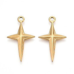 Настоящее золото 18K 304 подвески из нержавеющей стали, ионное покрытие (ip), звезды прелести, реальный 18 k позолоченный, 35x20x2.5 мм, отверстие : 2.8 мм