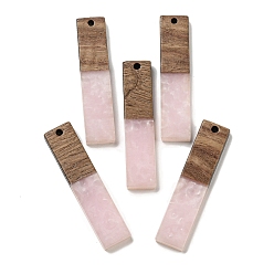Розовый Деревянные подвески из смолы и ореха, прямоугольные, туманная роза, 45x10x4.5 мм, отверстие : 2 мм