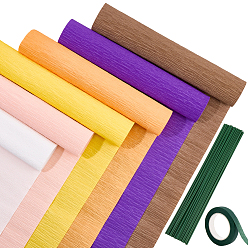 (52) Непрозрачная лаванда 6 рулоны 6 цвета гофрированная бумага ручной работы, с 2 рулонами садовой прививочной бумажной ленты и 50шт. пластика с железным цветочным стеблем, на день рождения украшение свадебной вечеринки, разноцветные, 2500x250x0.1 мм, 1 рулон / цвет