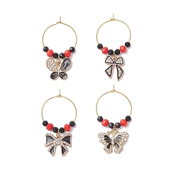 (52) Непрозрачная лаванда 4 шт. подвески-бантики в виде бабочки из сплава со стразами и эмалью, подвески в виде бокалов для вина, со стеклянными бусинами и латунным кольцом, разноцветные, 48~51 мм