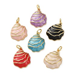 Shell Shape Подвески из морской латуни, реальный 18 k позолоченный, с эмалью, с целью перехода в кольце, формы раковины, 19x14.5x4 мм, отверстие : 3 мм