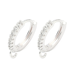 Посеребрённый Латунные серьги-кольца из прозрачного кубического циркония, долговечный, без свинца и без кадмия, стойки покрытие, с петлей, 925 серебро покрытием, 15.5x14x2 мм, отверстие : 1.4 мм, штифты : 1 мм