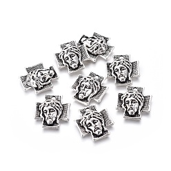 Античное Серебро Крест из тибетского сплава с подвесками из сплава Иисуса для ювелирных изделий на Пасху, без кадмия, без никеля и без свинца, античное серебро, 23x21x6 мм, отверстие : 2 мм