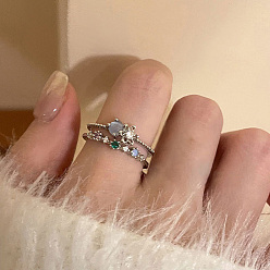 Платина 1кольца-манжеты из сплава с цветочным узором и стразами, внутренний диаметр: регулируемый