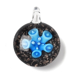 Темно-Голубой Ручной работы подвески золотые бусины песка, внутренние цветочные круглые подвески, глубокое синее небо, 27.5x20.5x10.5 мм, отверстие : 4 мм