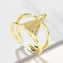 Треугольник Латунные микро проложить манжеты кольца кубического циркония, Носа-Сеньора-Апаресида, реальный 18 k позолоченный, треугольные, 16 мм, размер США 7 1/4 (17.5 мм)