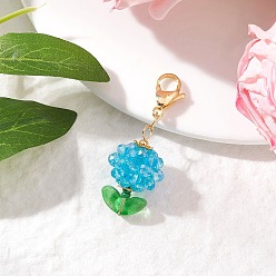 Светло-Голубой Фрукты в горшках из искусственной императорской яшмы и стеклянных бусин подвесные украшения, с 304 из нержавеющей стали Lobster Claw застежками, Небесно-голубой, 45 мм