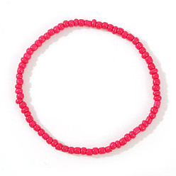 Фуксиновый Стеклянный бисер стрейч браслеты, Браслеты дружбы для женщин, которые можно носить в несколько рядов., круглые, красно-фиолетовые, 6.89 дюйм (17.5 см)