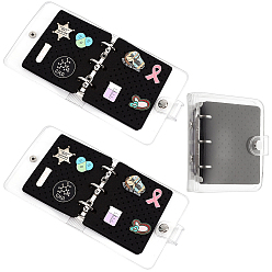 Black 3Pcs PVC Binder Notebook Cover, 3-Ring Loose-Leaf Folder, with 15Pcs Felt Pin Collection Display, Black, 113x105x26mm, 3pcs