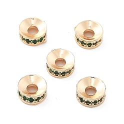 Light Gold Латунные микро проложить кубических циркония шарики прокладки, долговечный, стойки покрытие, плоско-круглые, золотой свет, 6x2.5 мм, отверстие : 2 мм