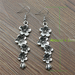 Античное Серебро Серьги-подвески из цветочного сплава, античное серебро, 45 мм