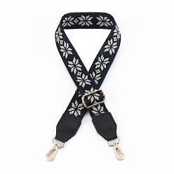 Черный Сумочка из полиэстера с цветочным узором, лямки для сумки из лямок, для замены сумочки или сумки через плечо, чёрные, 75~145x3.8 см