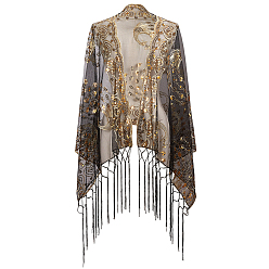 Черный Съемная шаль из полиэстера с пайетками, аксессуары для одежды, чёрные, 1400x600x0.5 мм