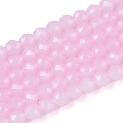 Бледно-Розовый Стеклянные бусины, имитация нефрита , круглые, граненые, розовый жемчуг, 4x3.5~4 мм, отверстие : 0.6~0.8 мм, около 94~99 шт / нитка, 13.78~14.57'' (35~37 см)