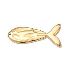 Golden 304 Stainless Steel Big Pendants, Hammered Fish Charms, Ion Plating(IP), Golden, 26.5x51x2mm, Hole: 1mm