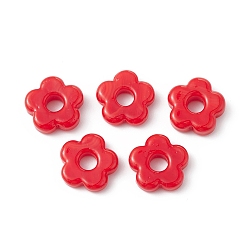 Red Handmade Lampwork European Beads, Large Hole Beads, Flower, Red, 15~16x4~6mm, Hole: 4.8mm