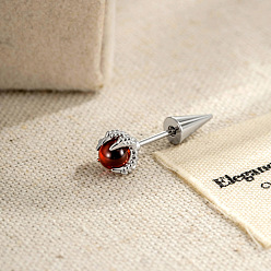 Темно-Красный Серьги-гвоздики в виде когтя дракона с шариком из латуни и кубического циркония., с 304 штифтов из нержавеющей стали, платины и нержавеющая сталь цвет, темно-красный, бар: 6 mm, штифты : 0.8 мм