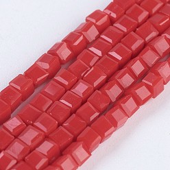 Red Opaque Glass Beads Strands, Faceted, Cube, Red, 2~2.5x2~2.5x2~2.5mm, Hole: 0.5mm, about 195~200pcs/strand, 16.9~17.5 inch(43~44.5cm)