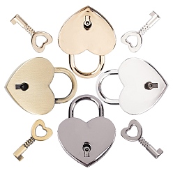 Mixed Color 4 Sets 4 Colors Alloy Padlock with Key, Heart Mini Lock for Jewelry Box Storage Box Diary Book, Mixed Color, 39x30.5x11mm, 1set/color