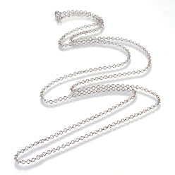 Platinum Iron Rolo Chains Necklace Making, with Lobster Clasps, Soldered, Platinum, 23.6 inch(60cm)
