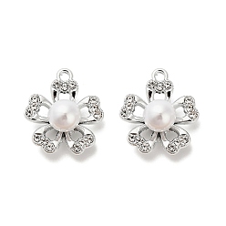 Платина Сплава кристалла горный хрусталь подвески, с абс пластмассовой имитационной жемчужиной, цветок, платина, 21x20x9 мм, отверстие : 1.5 мм