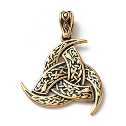 Antique Golden Ion Plating(IP) 304 Stainless Steel Pendants, Triple Horn Charm, Antique Golden, 47x34x2.2mm, Hole: 4.5x8mm