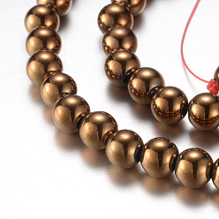 с Покрытием Меди Гальванизировать магнитные нити шарик синтетический гематит, класс А, круглые, с медным покрытием, 6 мм, отверстие : 1 мм, около 65 шт / нитка, 15.7 дюйм (40 см)