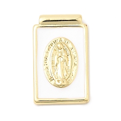 Белый Латунь эмаль подвески, прямоугольник с подвесками Девы Марии, стойки покрытие, долговечный, без свинца и без кадмия, реальный 18 k позолоченный, белые, 23.5x14.5x3.5 мм, отверстие : 1.5 мм