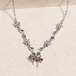 Средняя Орхидея Подвеска-бант в виде цветка из латуни с инкрустацией кубическим цирконием для женщин., платина, средне орхидеи, 15.75 дюйм (40 см)