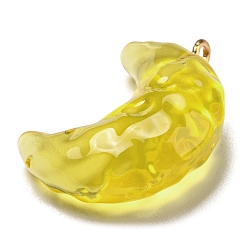 Yellow Transparent Resin Moon Pendants, Crescent Moon Charms with Light Gold Plated Iron Loops, Yellow, 28x20x9.5mm, Hole: 1.8mm