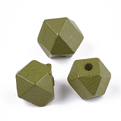 Olive Painted Natural Wood Beads, Polyhedron, Olive, 13x13x10~10.5mm, Hole: 2.5mm