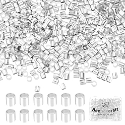 Plaqué 925 Argent Sterling 1000 perles à écraser en laiton, Tube, 925 argent sterling plaqué, 2x2mm, Trou: 1.8mm