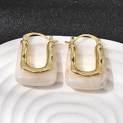 Rectangle Серьги-кольца из латунной смолы, долговечный, без кадмия и без свинца, золотые, прямоугольные, 30.5x20.5x9 мм