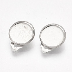 Stainless Steel Color 201 Stainless Steel Clip-on Earring Findings, Flat Round, Stainless Steel Color, 18x13.5x7mm, Hole: 3mm, Tray: 12mm