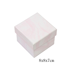 Pink Cardboard Gift Boxes, with Sponge inside, for Jewelry, Square with Marble Pattern, Pink, 8x8x7cm