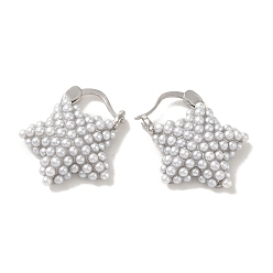 Платина Латунные серьги обруча, с пластиковой бисера, долговечный, без свинца и без кадмия, платина, 22x21 мм