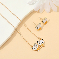 Оранжевый Комплекты из серег-гвоздиков и подвесок в виде панды из сплава эмали и стразов для женщин, оранжевые, Ожерелья: 450 mm