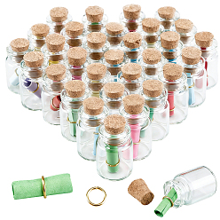 Mixed Color 30Pcs Clear Glass Cork Wishing Bottles, with Message Paper, Mixed Color, 1.5x2.2cm