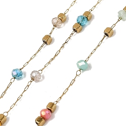 Разноцветный 304 кабельные цепи из нержавеющей стали, рондель, со стеклом, ионное покрытие (ip), реальный 18 k позолоченный, пайки, с катушкой, красочный, 2x0.7x0.3 мм, около 32.81 футов (10 м) / рулон