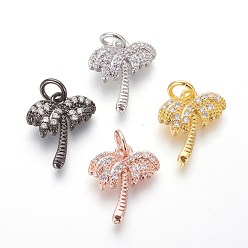 (52) Непрозрачная лаванда Латунные микро проложить кубического циркония прелести, без свинца и без кадмия, прозрачные, кокосовая пальма, разноцветные, 14.5x12.5x2 мм, отверстие : 3 мм