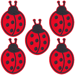 Red 30Pcs Ladybug Computerized Embroidery Polyester Iron on/Sew on Patches, Costume Accessories, Appliques, Red, 70x47.5x1.3mm